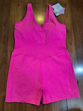 JoyLab Hot Pink Ribbed Knit Romper